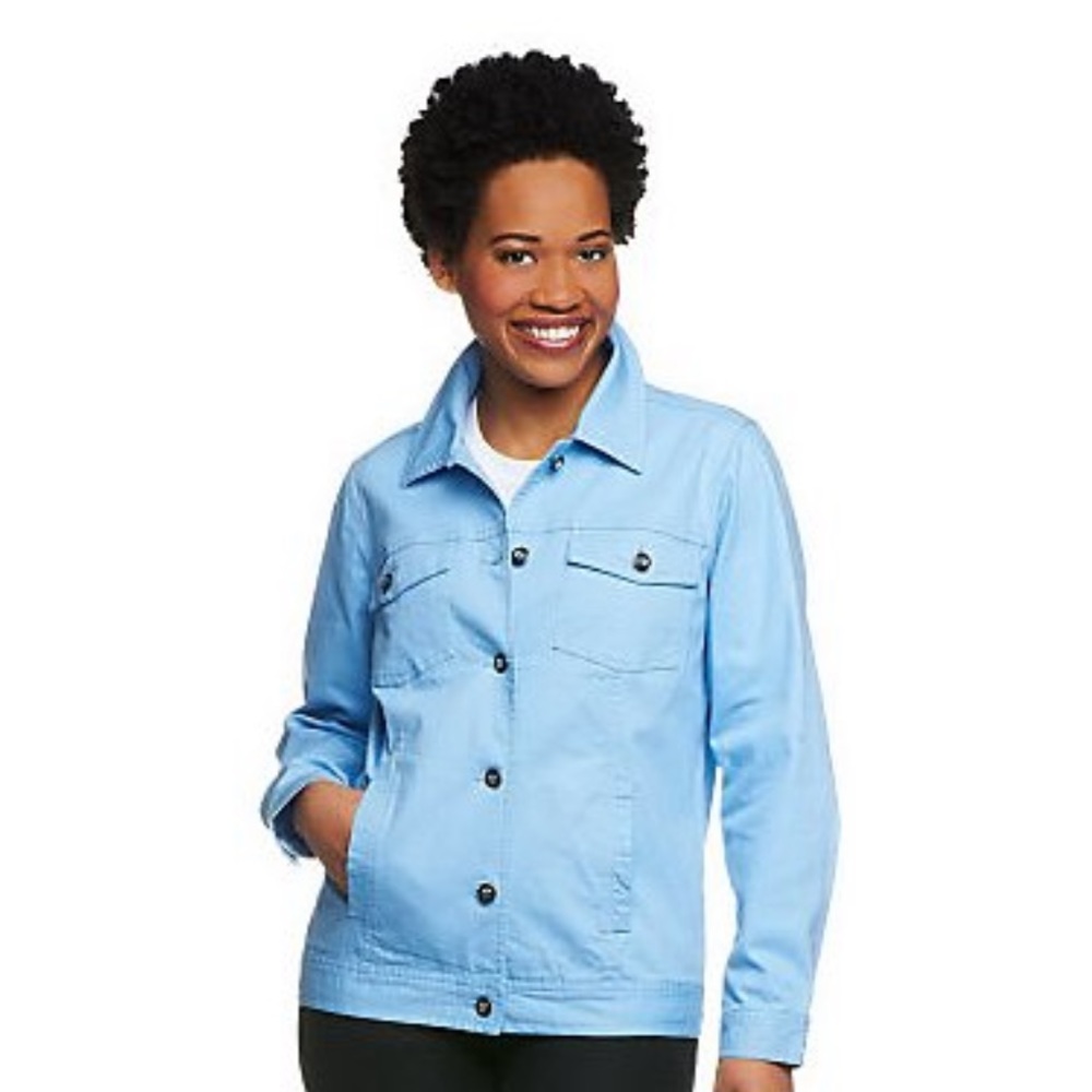 Denim & Co. Stretch Twill Jean Jacket Chambray Bling Buttons plus size 2x women